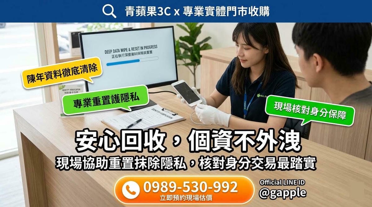 專業職人於實體門市檢測二手手機與相機，搶在 3C 設備嚴重跌價前進行精準的舊機回收估價